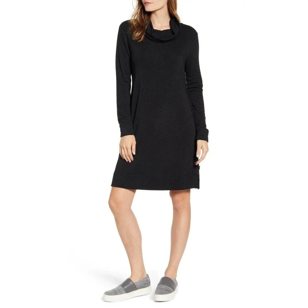 NWT Caslon cowl neck side button long sleeve sweater dress gray sz large